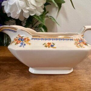 Vintage John Maddock & Sons Royal Cakemorian Gravy Boat England Floral Gold Trim